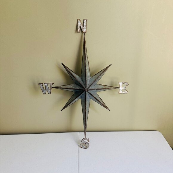 Rustic Metal Compass Rose Wall Art Decoration Nautical Star Compass Star Decor - Picture 2 of 14
